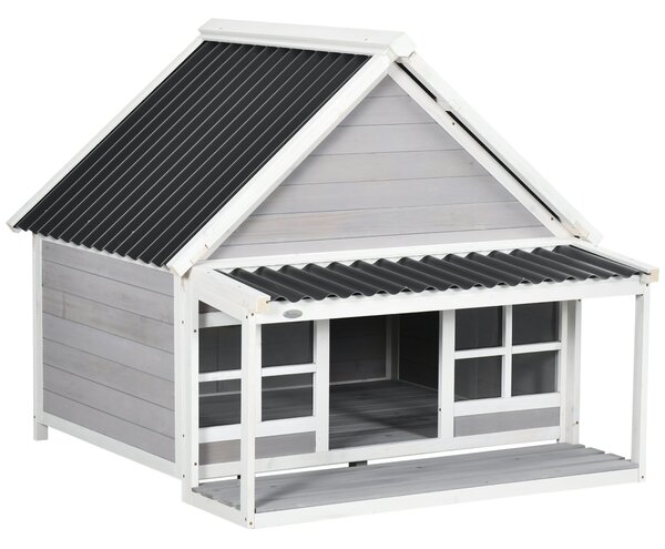 Cuccia Casetta per Cani 126x118x105 cm in Legno e PVC Grigio