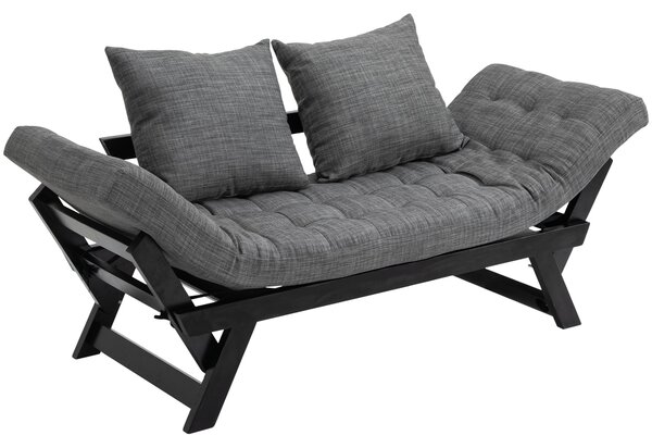 Divano Letto 164x66x81 cm in Rovere e Ciniglia Nero e Grigio