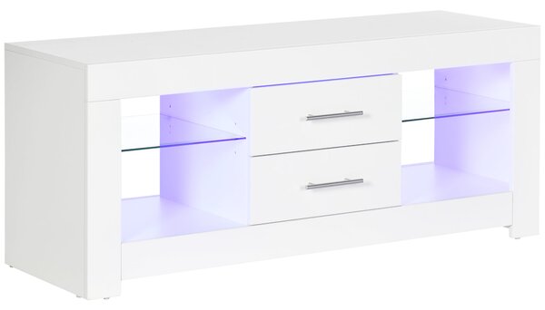 Mobile TV da 55” 120x40x50 cm con Luce LED in Legno e Vetro Bianco