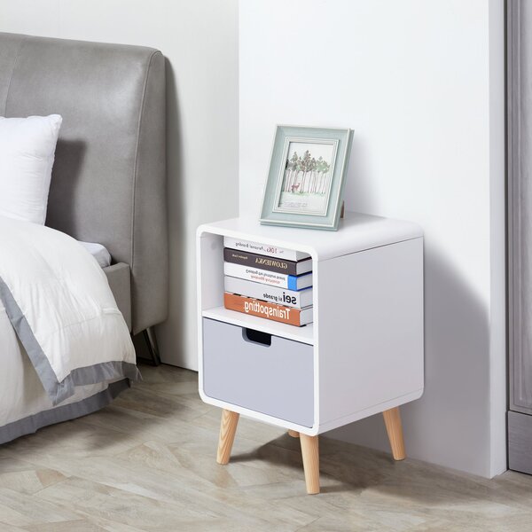 Comodino 1 Cassetto 1 Ripiano 40x38x58 cm in Legno Bianco e Grigio