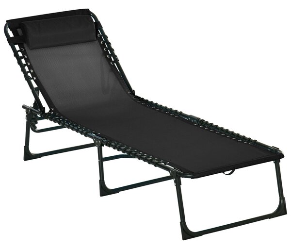 Lettino Prendisole Pieghevole 197x58x26 cm in Acciaio e Tessuto Nero