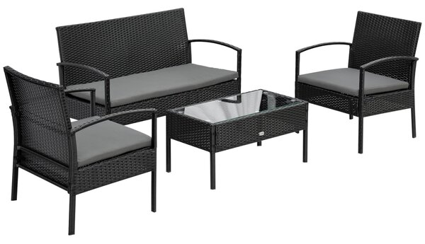 Set Salotto da Giardino Divano 2 Poltrone e Tavolino Nero