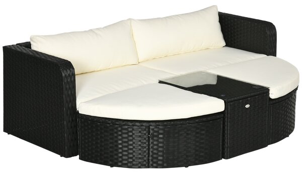 Set Salotto da Giardino Poltrona 2 Posti con Poggiapiedi e Tavolino Nero