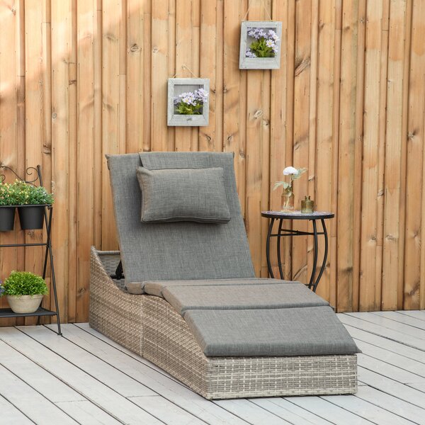 Lettino Prendisole da Giardino 60x200x40 cm in Rattan PE Grigio