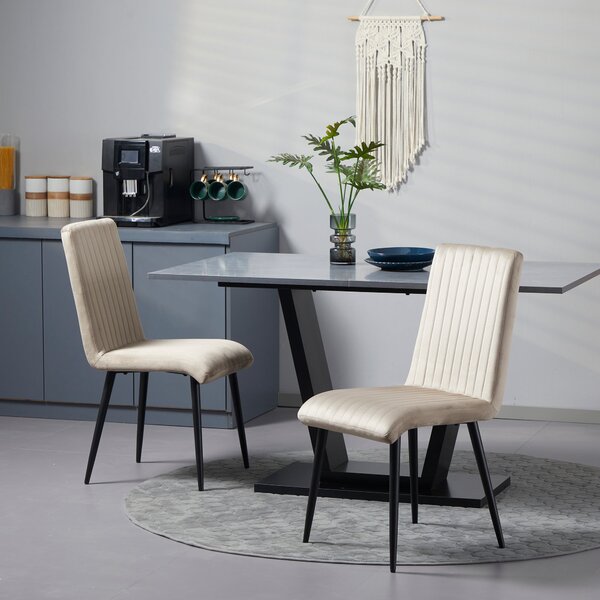 Set 2 Sedie Imbottite 43x58x90 cm in Tessuto Marrone Chiaro