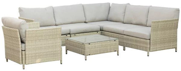 Set Salotto da Giardino Divano Angolare 1 Poltrona e Tavolino Beige