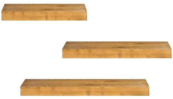 Set 3 Mensole 30/40/50x18x3,6 cm in Legno di Pino Marrone