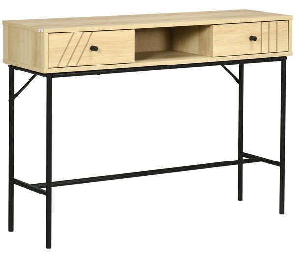 Consolle Fissa 2 Cassetti 110x29,5x78 cm in Legno e Metallo Naturale