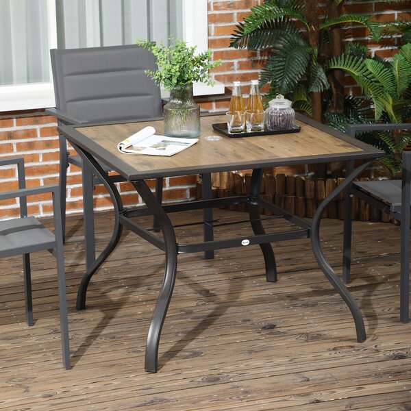 Tavolo da Giardino con Foro Centrale per Ombrellone 94Lx94Px71A cm in Acciaio Marrone