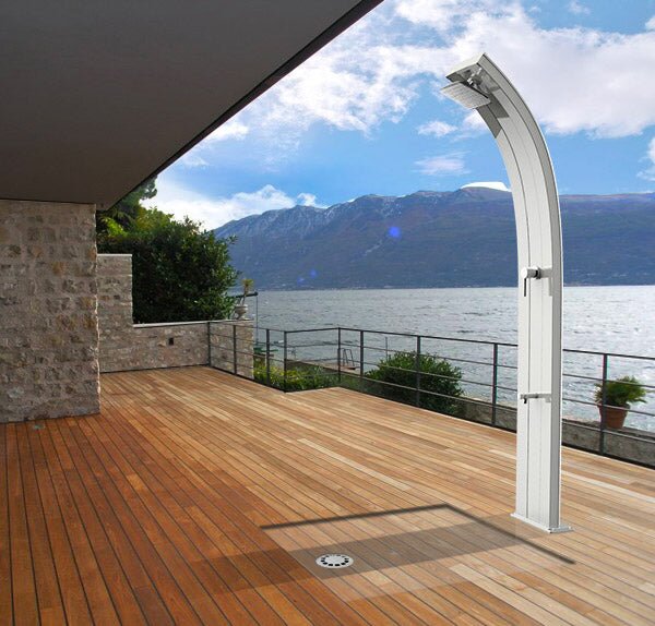 Doccia Solare da Esterno Giardino 40L Miscelatore e Lavapiedi Arkema Dada Fascia Inox Oro Van Gogh