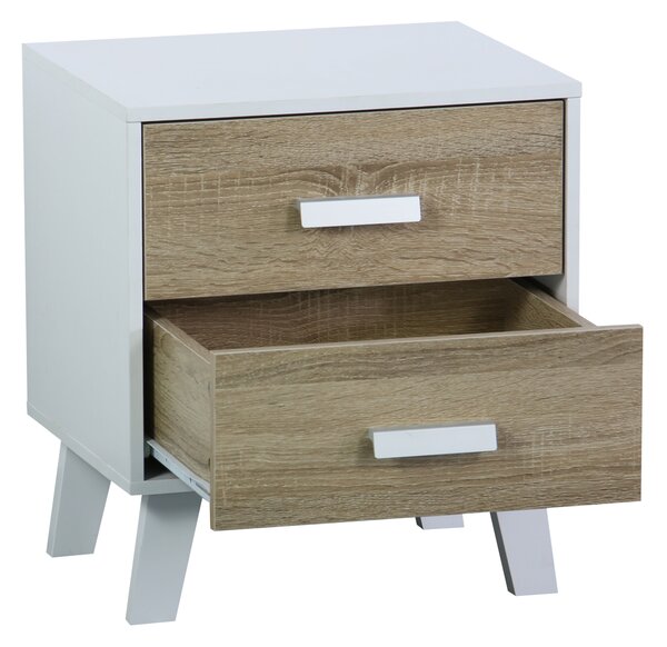 Comodino 2 Cassetti 40x34x45 cm in Pannello Truciolare Bianco/Sonoma