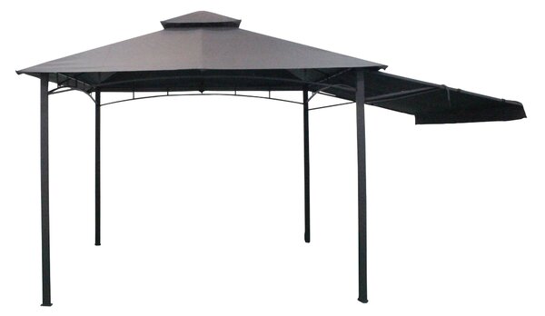 Gazebo Doppio Tetto da Giardino 3x3x2,6m con Pannello Laterale Pieghevole Grigio