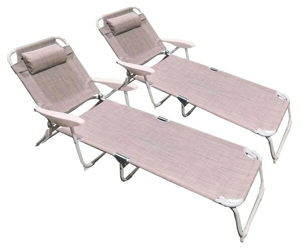 Set 2 Lettini Prendisole da Giardino Pieghevole in Acciaio e Tessuto Oxford Grigio Melange
