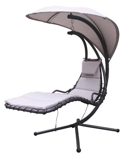 Amaca Dondolina da Giardino 200x125x195 cm con Cuscino Poggiatesta Grigio Chiaro