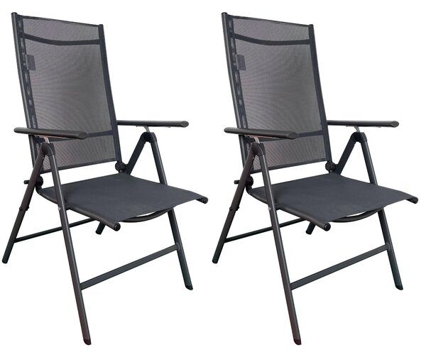 Set 2 Sedie da Giardino Pieghevoli 68x57x103 cm con Braccioli Grigio Scuro