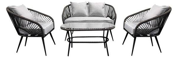 Set Salotto da Giardino Divano 2 Poltrone e Tavolino in Rattan Sintetico Grigio Chiaro Melange