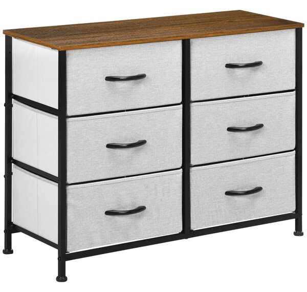 Cassettiera 6 Cassetti 80x30x62,5 cm in Legno e Acciaio Marrone Grigio e Nero