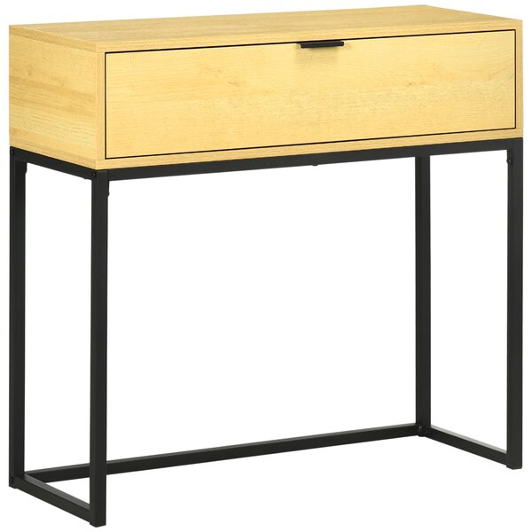 Consolle 1 Cassetto 80x30x76 cm in Legno e Acciaio Legno e Nero