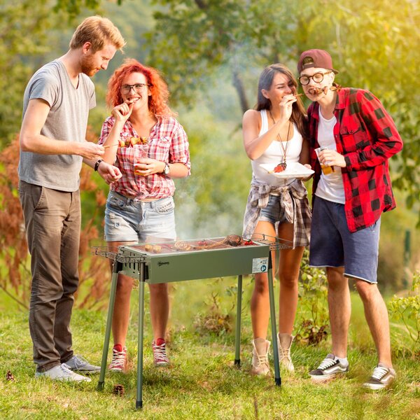 Barbecue a Carbone Carbonella 77x30x70 cm in Acciaio Verde Scuro