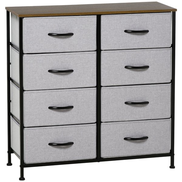 Cassettiera 8 Cassetti 80x30x81,5 cm in Legno e Acciaio Marrone Grigio e Nero