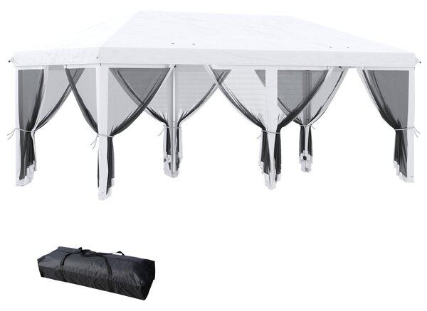 Gazebo da Giardino Pieghevole 585x295x270 cm con 6 Tende Zanzariere in Acciaio Bianco Crema