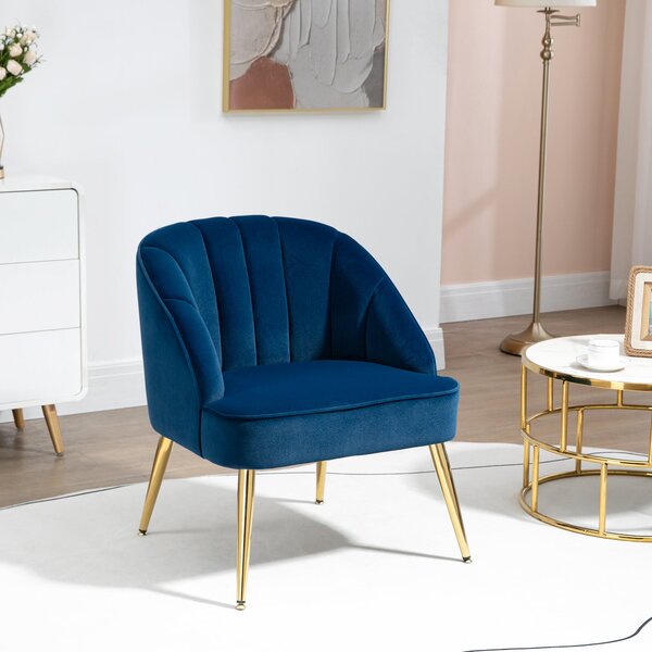 Poltroncina da Camera 65x64x77 cm In Poliestere effetto Velluto Blu Scuro