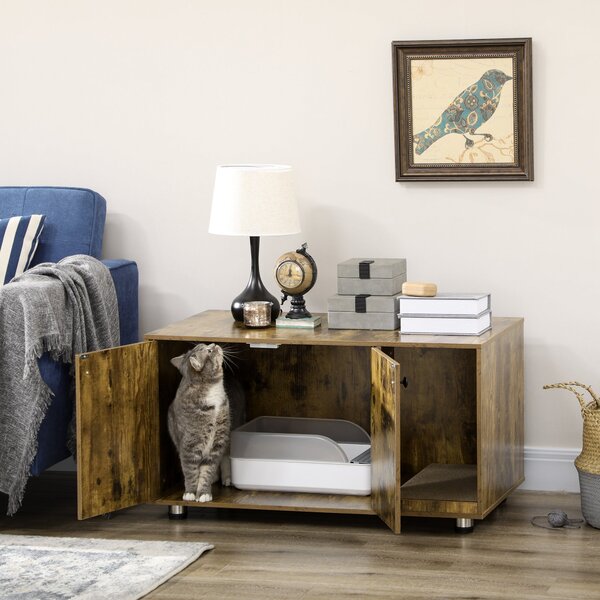 Mobile Porta Lettiera per Gatti 91x52x49,5 cm con Tiragraffi Marrone