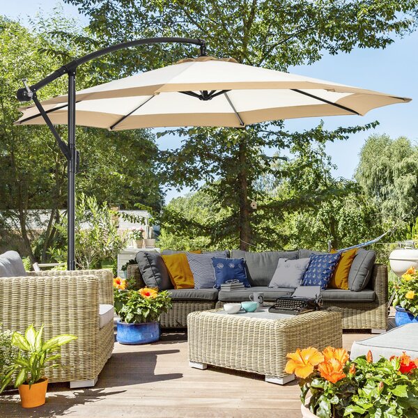 Ombrellone da Giardino Decentrato Ø295x194 cm in Acciaio e Poliestere Marrone chiaro e crema
