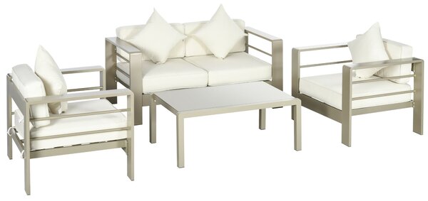 Set Salotto da Giardino Divano 2 Poltrone e Tavolino Oro Champagne