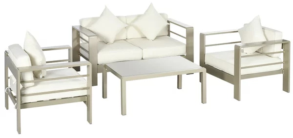 Set Salotto da Giardino Divano 2 Poltrone e Tavolino Oro Champagne