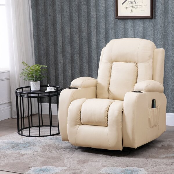 Poltrona Relax Massaggiante e Reclinabile 85x94x104 cm in Similpelle Crema