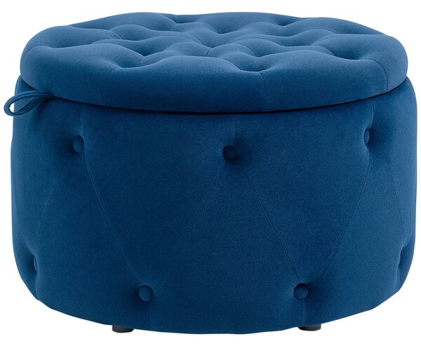 Pouf Poggiapiedi Ø60x40 cm in Velluto Blu Scuro