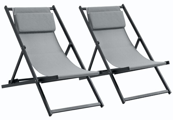 Set 2 Sedie Sdraio 96,5x58x91,5 cm in Alluminio Grigio