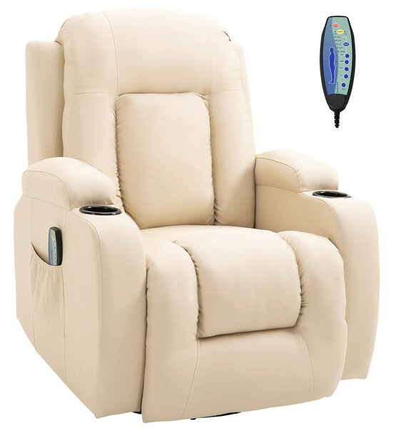 Poltrona Relax Massaggiante e Reclinabile 85x94x104 cm in Similpelle Crema
