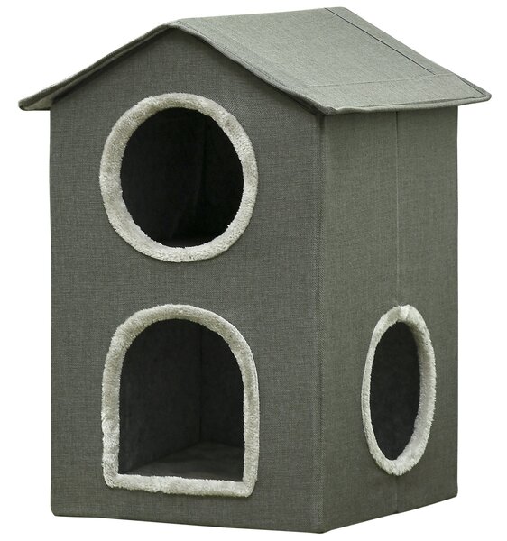 Casetta per Gatti a Due Livelli 42x46x59,5 cm 3 Entrate con Cuscini Verde