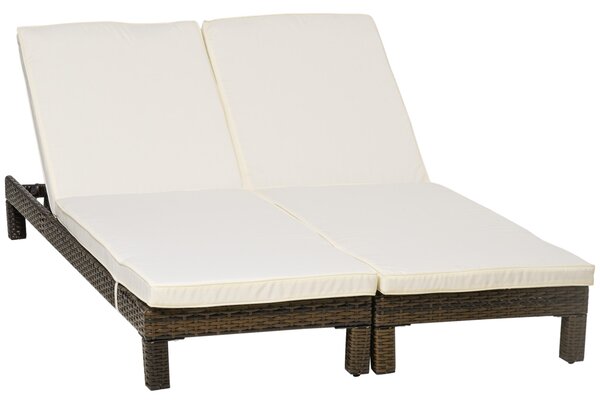 Set 2 Lettini Prendisole 196x60x22 cm in Rattan PE Marrone e Bianco