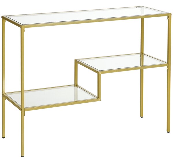 Consolle 3 Ripiani 100x32x76 cm in Acciaio e Vetro Oro