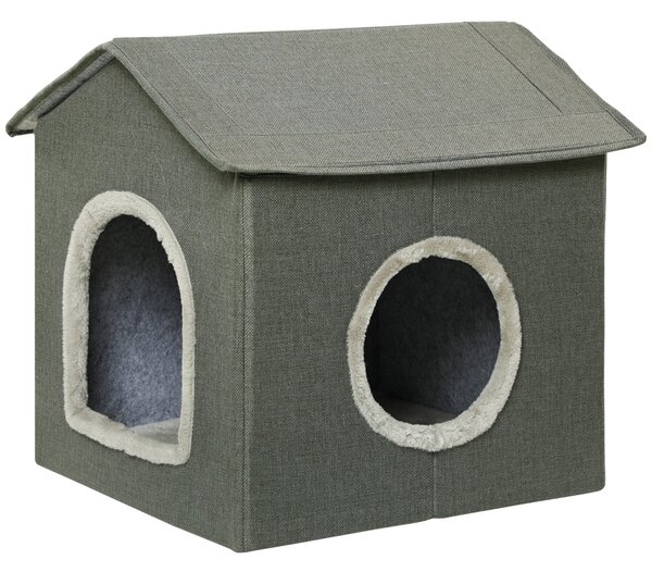 Casetta per Gatti 39x43,5x40,5 cm 2 Entrate con Cuscini Verde