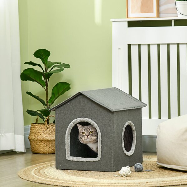 Casetta per Gatti 39x43,5x40,5 cm 2 Entrate con Cuscini Verde
