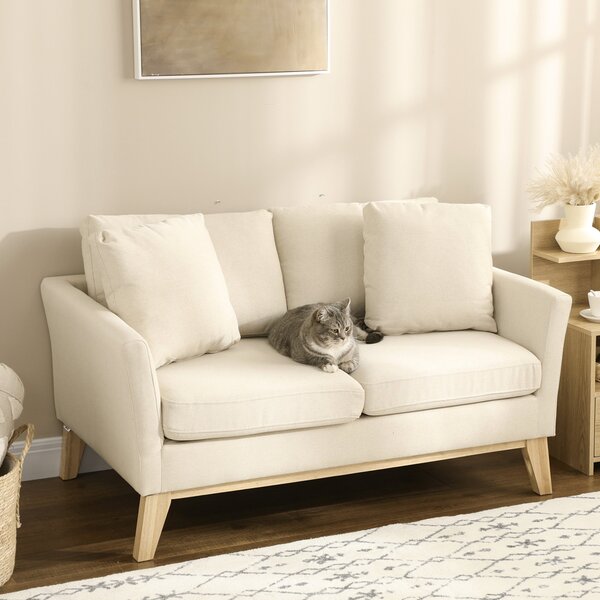 Divano 2 Posti 137x78x78 cm in Tessuto Effetto Lino Beige