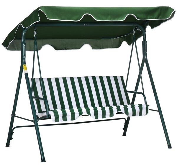 Dondolo 3 Posti da Giardino 172x110x153 cm in Acciaio a Strisce Bianco e Verde