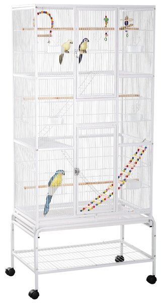 Voliera per Uccelli 83x53x180 cm in Acciaio Bianco