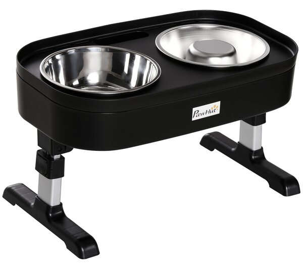 2 Ciotole per Cani Rialzate Altezza Regolabile in Acciaio Inox e PP Nero