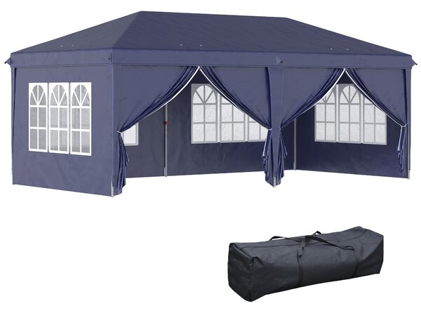 Gazebo Pieghevole da Giardino 5,85x2,95m in Acciaio e Tessuto Oxford Blu