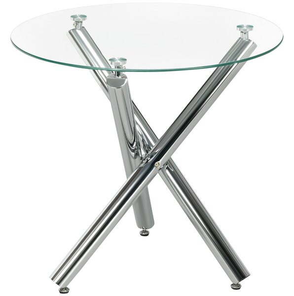 Tavolino Ø80x74 cm con Piano in vetro Gambe in Acciaio