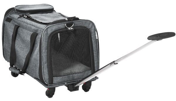 Trasportino per Cani e Gatti 4 in 1 Pieghevole 50x31x37 cm con Maniglia Telescopica Grigio