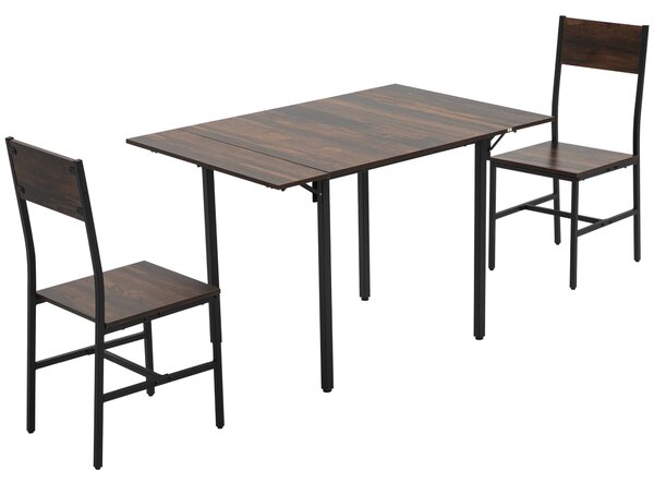 Set Tavolo e 2 Sedie da Giardino Pieghevoli in Truciolato e Acciaio Marrone rustico e Nero