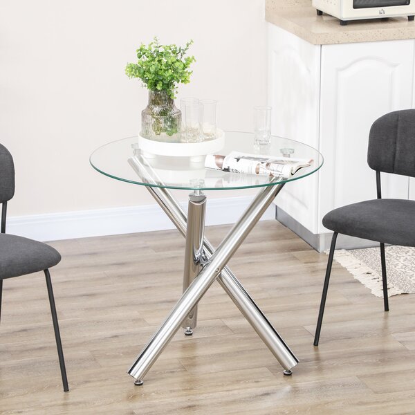 Tavolino Ø80x74 cm con Piano in vetro Gambe in Acciaio