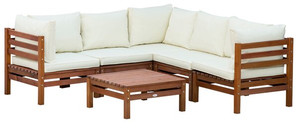 Set Salotto da Giardino con Divanetto Modulabile Cuscini e Tavolino in Legno