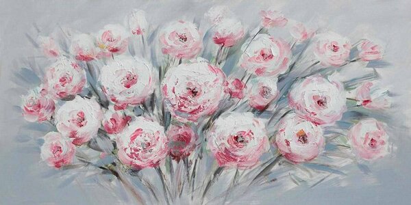 Quadro Dipinto Fiori Rosa 120x60 cm Cornice in Abete Multicolor